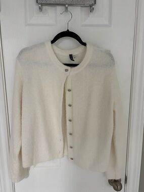 H&M Cream Fuzzy Button-Front Women's Cardigan